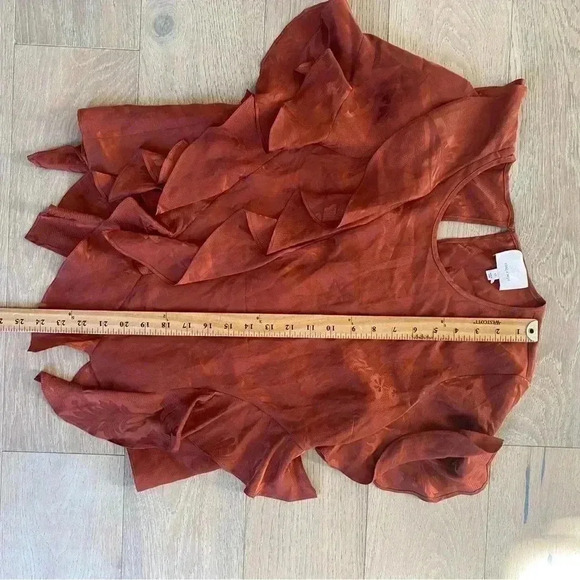 Cinq a Sept Rust Orange Silk Jacquard Ruffle Sol Blouse XS - Picture 4 of 7
